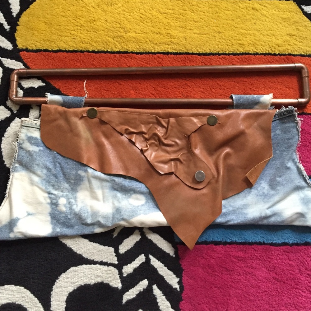 Brown Leather Accent Denim Clutch Bag